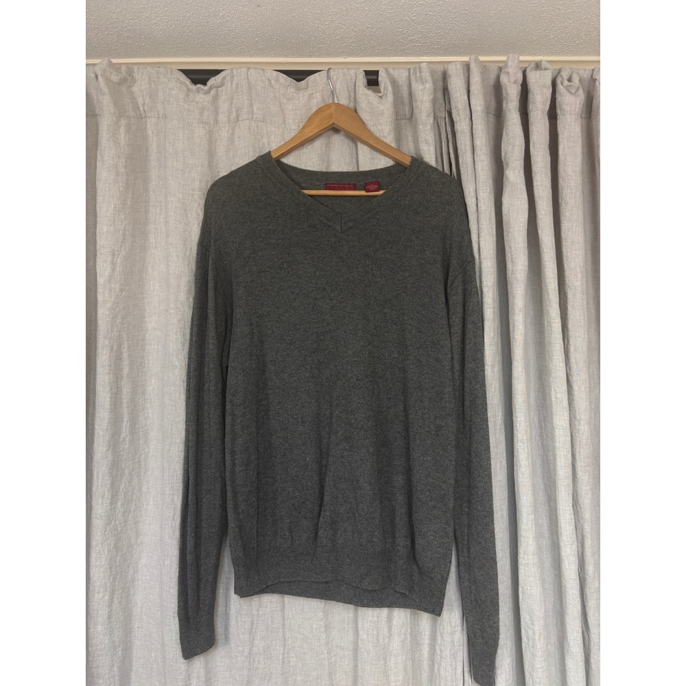 American Blue V-Neck Sweater Mens Large Gray Excellent Silk Cashmere Blend Knit